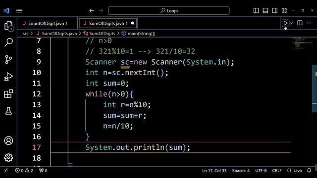 Java Program to Print the Sum of Digits of a Number | Java Problem on Loops | HC