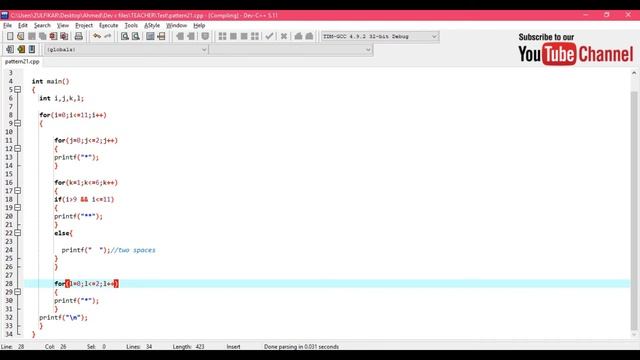 How to print Alphabet U in Star pattern using for loop in C and Java ...