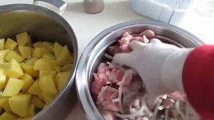Авторское блюдо. (Квашеная капуста с картофелем и мясом запеченное в рукаве.)