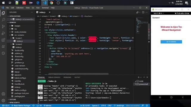 How to Pass Parameters to screen in StackNavigator in react native? in Hindi