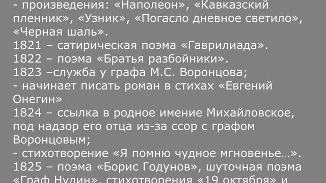 Хронология жизни и творчества Пушкина А. С. : коротко о главном