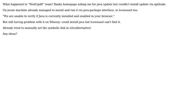Unix & Linux: Can't run java 8u71 on Wheezy Iceweasel смотреть онлайн