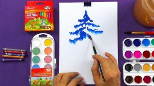 Рисуем синюю ель - как нарисовать Ёлочку зимой