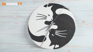 111. Дизайнерские часы Черная кошка - Белый кот лобзиком своими руками