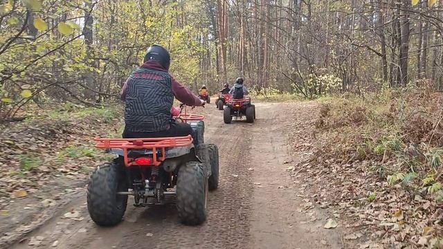 На пяти квадроциклах по Сурскому лесу. И падение оператора в конце.