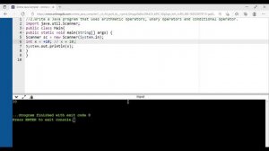 #118 | Write a Java program that uses arithmetic , unary  and conditional operators