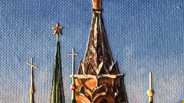 IMG 26021 Картина маслом зимний городской пейзаж. Москва Красная Площадь. Собор Василия Блаженного смотреть онлайн