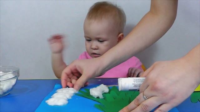 Елка из ладошек Снеговик из ваты аппликация Поделки Snowman made of cotton Christmas tree applique смотреть онлайн