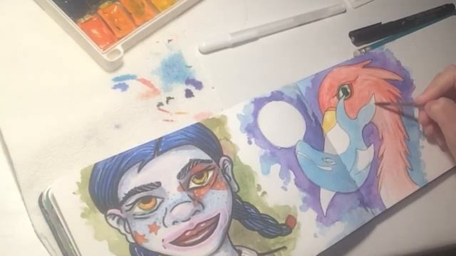 Синий кит // Скетчбук, акварель, набросок смотреть онлайн