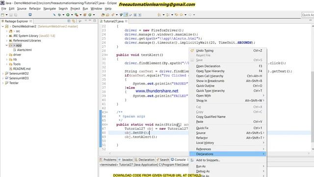 Selenium Webdriver : How to handle Alerts and Pop up  : Tutorial 27