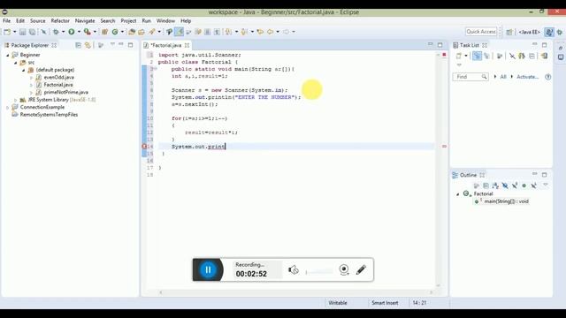 JAVA Tutorial #3 |How To calculate Factorial of a number using recursion in java|JAVA