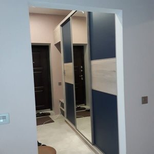 Шкаф-купе из ЛДСП Egger для прихожей комнаты, с тонким профилем и вставками | от Мастерской Мебели