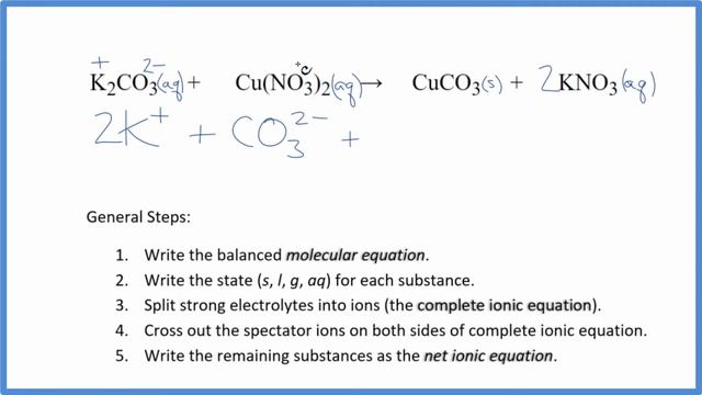 How to Write the Net Ionic Equation for K2CO3 + Cu(NO3)2 = CuCO3 + KNO3 смотреть онлайн