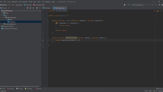 Easy Peasy #2 / monkeyTrouble / Java Problem