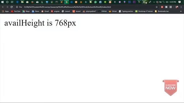 JavaScript Tutorials in Hindi Part# 40: Screen Object in JavaScript and its Properties in Hindi/Urd