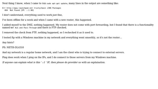 Why am I unable to connect to ftp, or git or mysql server from my ubuntu 14.04 LTS computer? смотреть онлайн