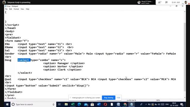 How to write JavaScript to display the details of employee