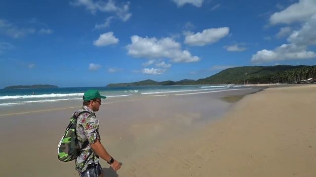 Эльнидо, прогулка по пляжу Nacpan - один из красивейших пляжей острова Палаван, Филиппины смотреть онлайн