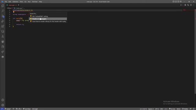 bits/stdc++.h error in VS Code