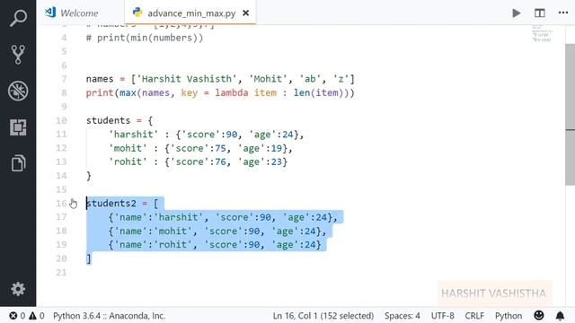 Advance min() and max() : Python tutorial 162