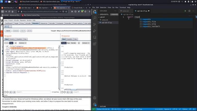 SQL Injection - Lab #7 SQL injection attack, querying the database type and version on Oracle смотреть онлайн