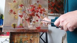 Осень. Калина на окне. Живопись маслом.