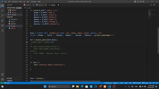 Student data record system with php,html,css,mysql