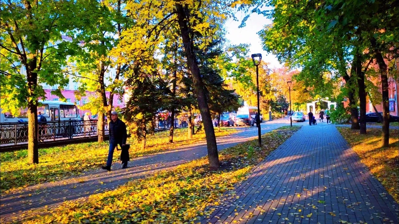 Курск ехать. Площадь Перекальского Курск осень. Улица Перекальского Курск. Парк возле филармонии Курск. Красноярск парки осенью.