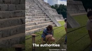 Woman Climbs Mayan Pyramid