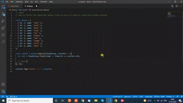 Removing duplicate object from an array of object using "array reduce method" смотреть онлайн