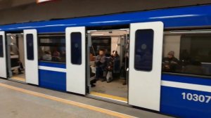 Современный поезд Штадлер подъехал на станцию Партизанская, минский метрополитен