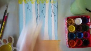 Как нарисовать осень в берёзовой роще