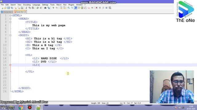 HTML code and run by Manish part-2 || Creating Ordered List and Unordered List in HTML || OL & UL