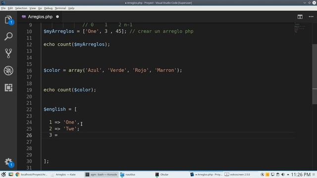 Como crear un arreglo simple, key-value y keyword array en PHP смотреть онлайн