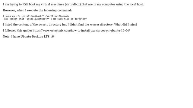 Ubuntu: cp: cannot stat 'install/netboot/\*': No such file or directory смотреть онлайн