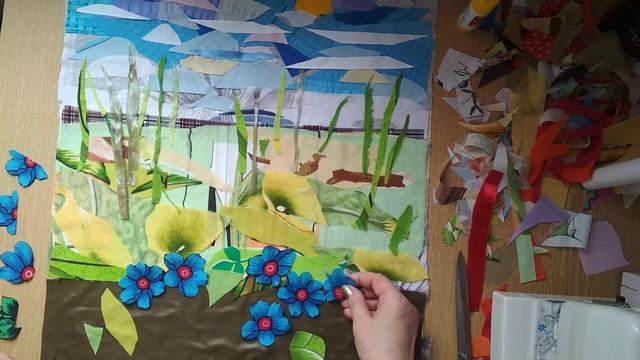 ЦВЕТУЩИЙ ЛУГ из лоскутов/ лоскутное шитье/ раскладка обрезков ткани - 1