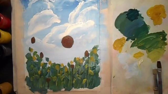 Видео урок Летний пейзаж с подсолнухами гуашью #МарияУсович