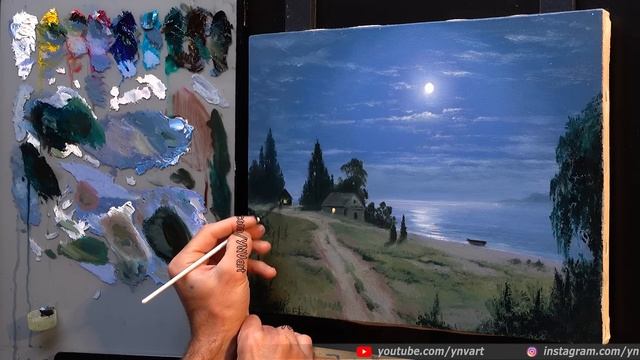 Аcrylic Landscape Painting - Full Moon Sea / Easy Art / Drawing Lessons Palette / Relaxing / Море смотреть онлайн