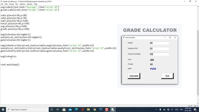 Make Grade Calculator Using Python | tkinter project