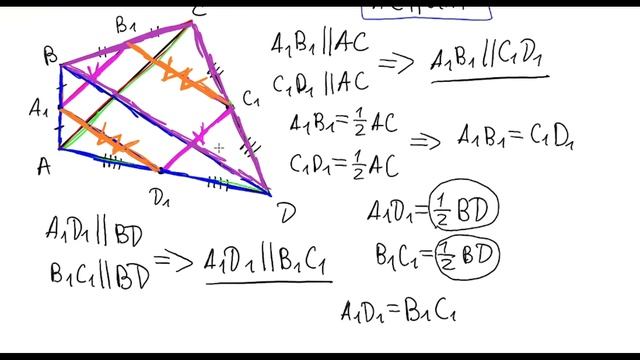 Теорема Вариньона, средняя линия треугольника и разные формулы смотреть онлайн