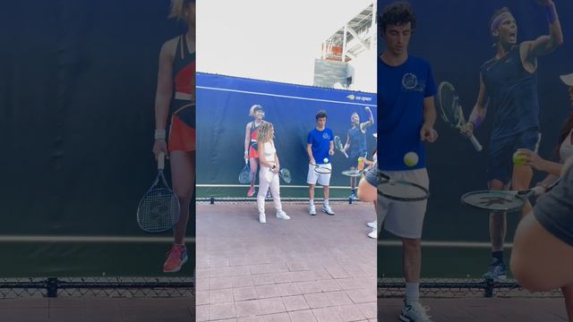 Stefan Bojic teaching famous girls trick shots at UsOpen 2022 Arthur Ashe Staduim!!!