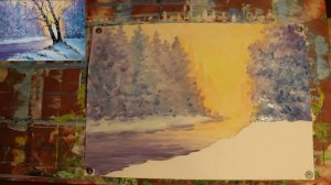 Как нарисовать зимний пейзаж поэтапно гуашью/Рисуем зиму для начинающих