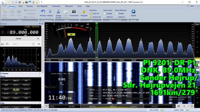 29.05.2024 08:40UTC, [Es], DR P1, Дания, 89.0МГц, 1691км, помехи от R. Impuls, Чехия