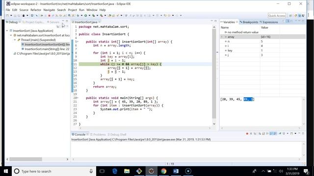 Insertion Sort - Implementation, runtime and space complexity