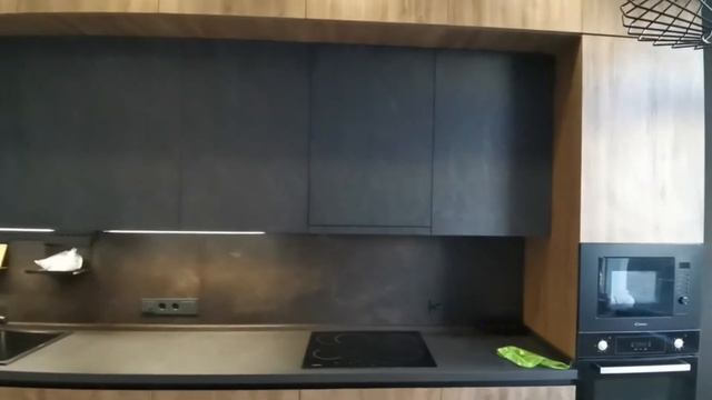 Арткухни, Кухня лофт, черно-темный цвет. Интегрированные встроенные ручки С1, С2. смотреть онлайн