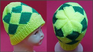 Шапочка узором энтерлак. Шапка спицами.