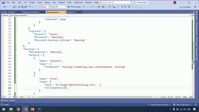 Part 81. Configure SeriLog via Configuration File in aspnetcore | Third Party Logging Provider |