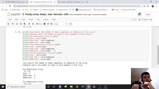 Numpy | 3. Numpy array shape, size, itemsize, ndim