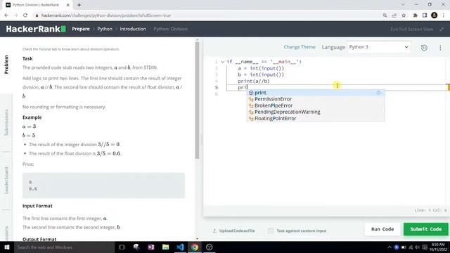 Python: Division | HackerRank Solution | Easy | Introduction | Hindi
