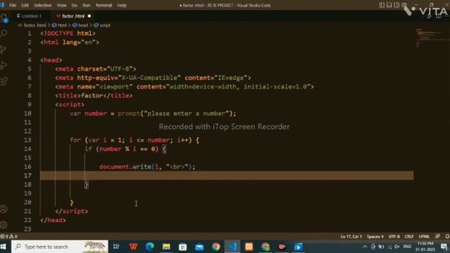 FIND FACTORIAL OF A GIVEN NUMBER IN JAVASCRIPT WITH PROMPT | JAVASCRIT PROGRAM FOR FINDING FACTORIA